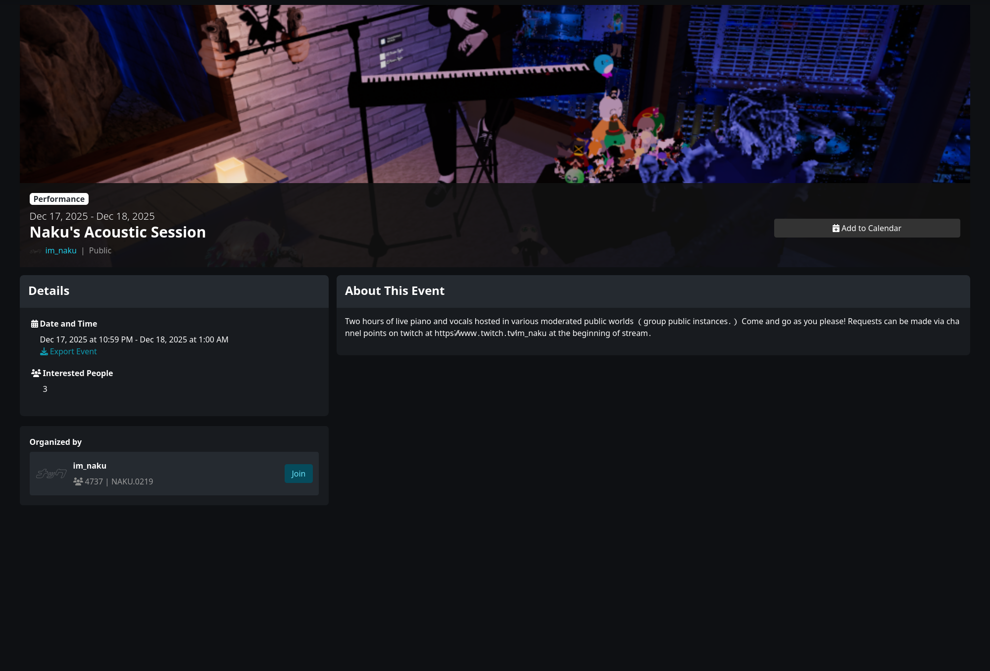 Joining a VRChat instance from the group page
