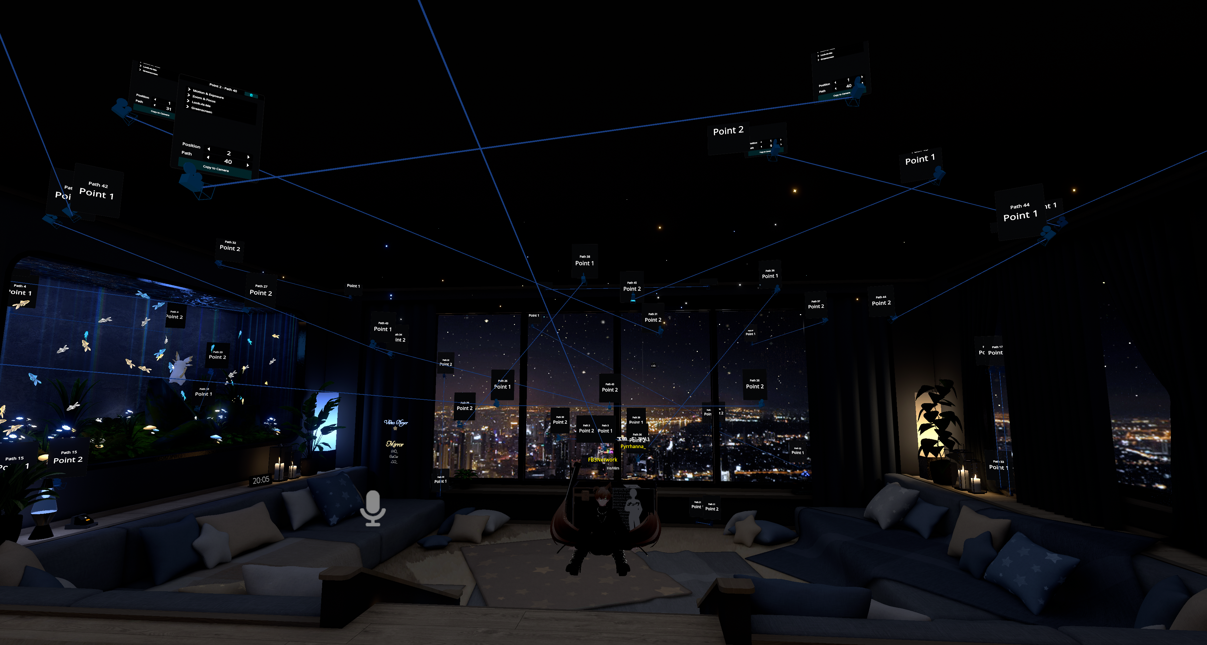 A VRChat world where an acoustic session was held, showing the stage and seating area and cameras